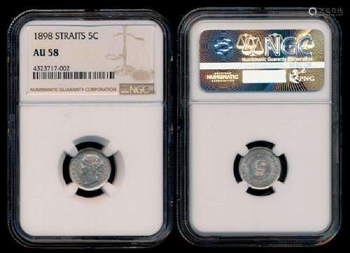 Straits Settlements QV 5c 1898 NGC AU58