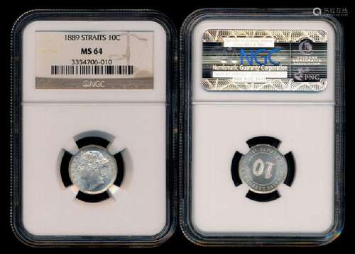 Straits Settlements QV 10c 1889 NGC MS64