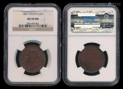 Straits Settlements QV 1c 1887 NGC AU55BN