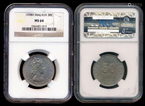 Malaya Br Borneo QEII 50c 1958H NGC MS64