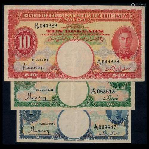 3 Malaya $1-$10 1941 KGVI