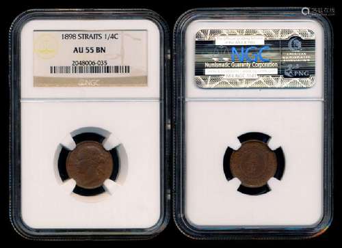 Straits Settlements QV 1/4c 1898 NGC AU55BN