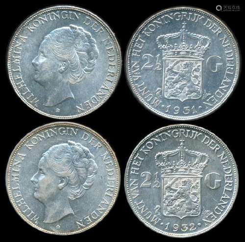 Netherlands 2x2-1/2 Gulden 1931-32 AU-UNC