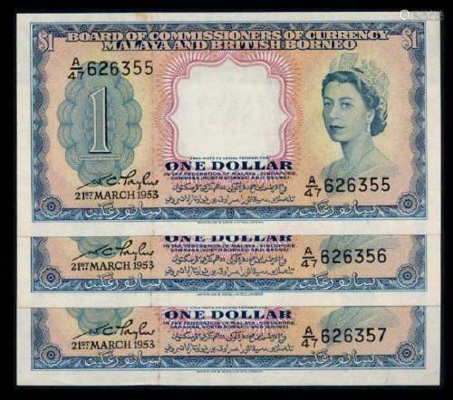 Malaya Br Borneo 3x$1 1953 QEII AU