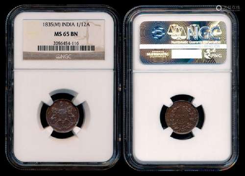 India  EIC 1/12 Anna 1835(M) NGC MS65BN