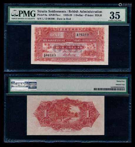 Straits Settlements $1 1925 PMG Choice VF35