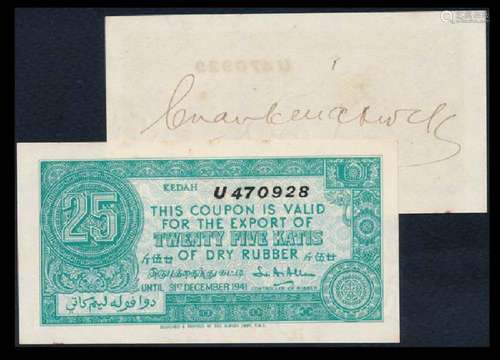 Malaya Rubber Export Coupons 2x25 Katis 1941