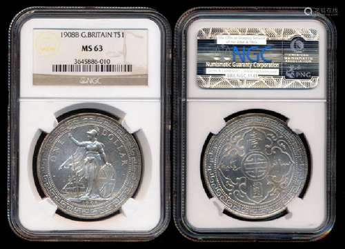 British Trade Dollars 1908B NGC MS63