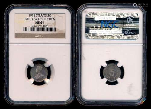 Straits Settlements KGV 5c 1918 NGC MS64