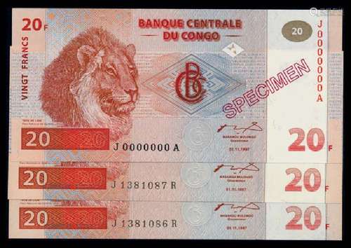 Congo Democratic Republic 3x20 Francs 1997