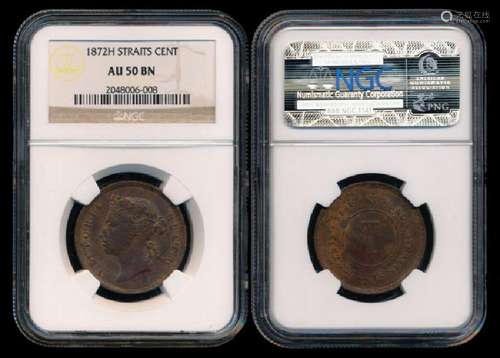 Straits Settlements QV 1c 1872H NGC AU50BN