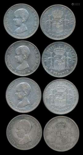 Spain 4x5 Pesetas 1888-92 VF-EF