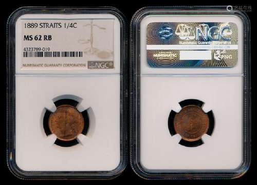 Straits Settlements QV 1/4c 1889 NGC MS62RB