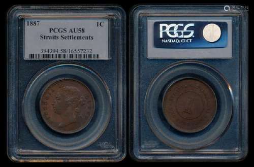 Straits Settlements QV 1c 1887 PCGS AU58