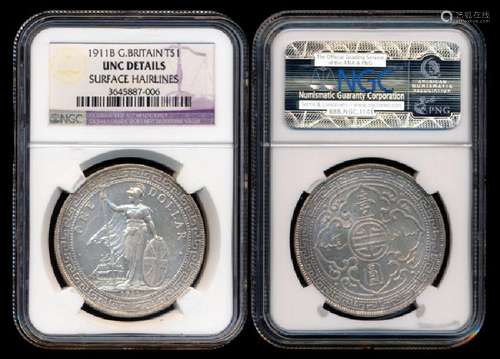 British Trade Dollars 1911B NGC UNC Details