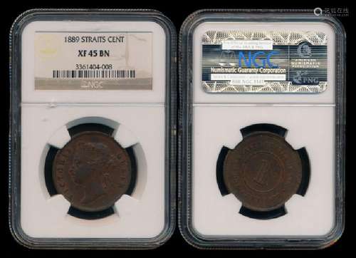 Straits Settlements QV 1c 1889 NGC XF45BN