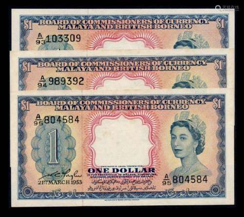 Malaya Br Borneo 3x$1 1953 QEII AU