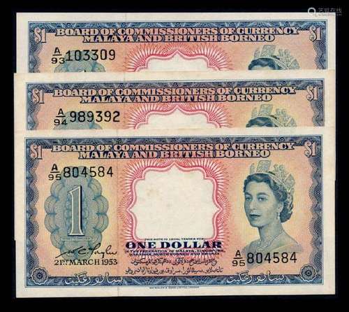 Malaya Br Borneo 3x$1 1953 QEII AU