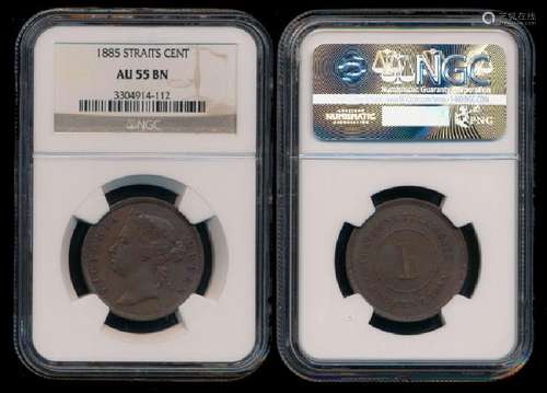 Straits Settlements QV 1c 1885 NGC AU55BN