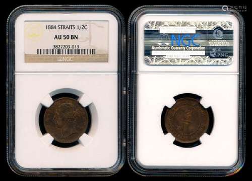 Straits Settlements QV 1/2c 1884 NGC AU50BN