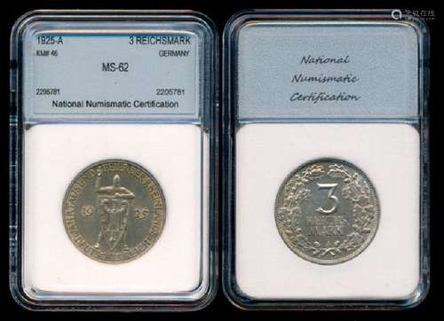 Germany 3 Reichsmark 1925A NNC MS62