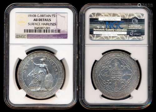 British Trade Dollars 1910B NGC AU Details