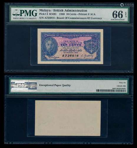 Malaya 10c 1940 KGVI PMG Gem UNC66EPQ