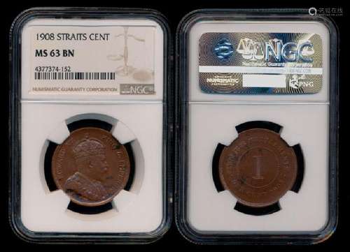 Straits Settlements KEVII 1c 1908 NGC MS63BN