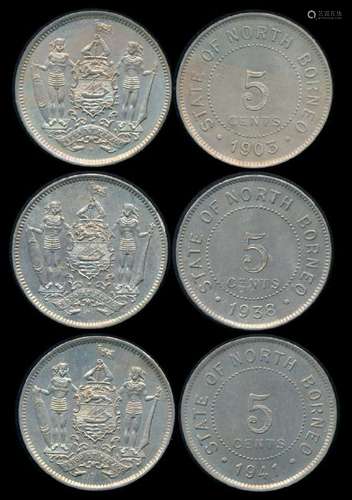 3 British North Borneo 5c 1903-41 GEF-AU