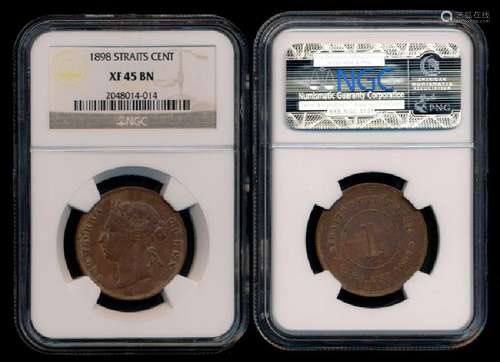 Straits Settlements QV 1c 1898 NGC XF45BN