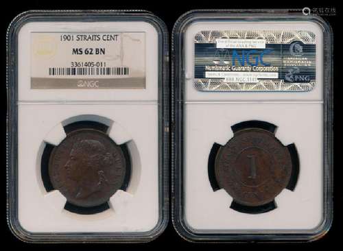 Straits Settlements QV 1c 1901 NGC MS62BN