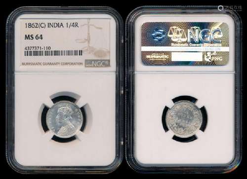 India British India QV 1/4 Rupee 1862(C) NGC