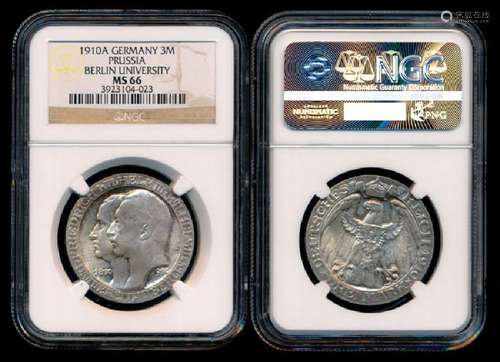 German States Prussia 3 Mark 1910A NGC MS66