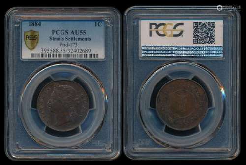 Straits Settlements QV 1c 1884 PCGS AU55