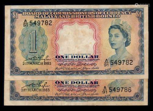 Malaya Br Borneo 2x$1 1953 QEII VF