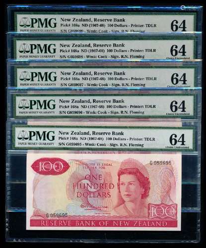 New Zealand 5x$100 QEII 1967-68 PMG