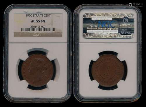 Straits Settlements QV 1c 1900 NGC AU55BN