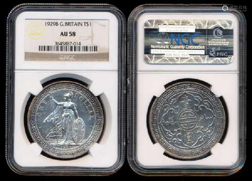 British Trade Dollars 1929B NGC AU58