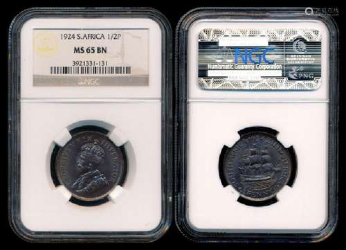 South Africa KGV 1/2 Penny 1924 NGC MS65BN