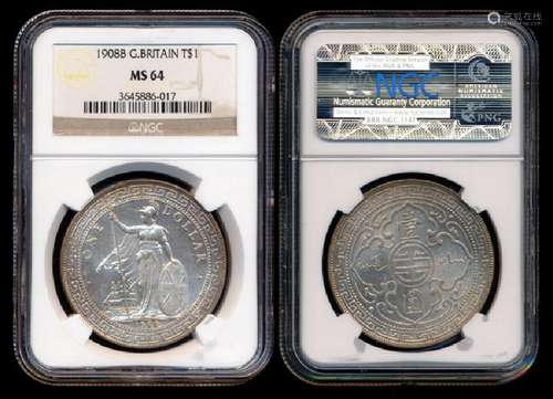 British Trade Dollars 1908B NGC MS64