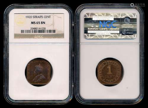 Straits Settlements KGV 1c 1920 NGC MS65BN