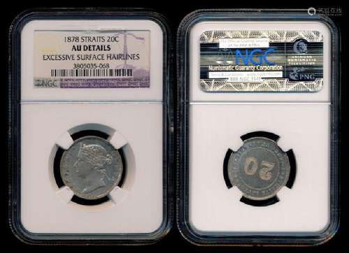 Straits Settlements QV 20c 1878 NGC