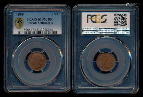 Straits Settlements QV 1/4c 1898 PCGS MS63BN