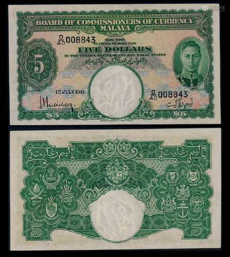 Malaya $5 1941 KGVI EF