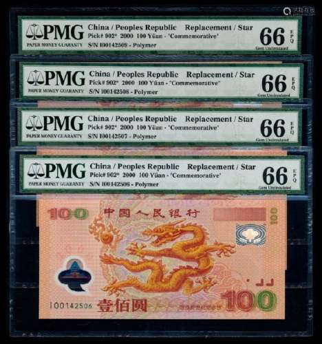 China Peoples Bank 4x100 Yuan 2000
