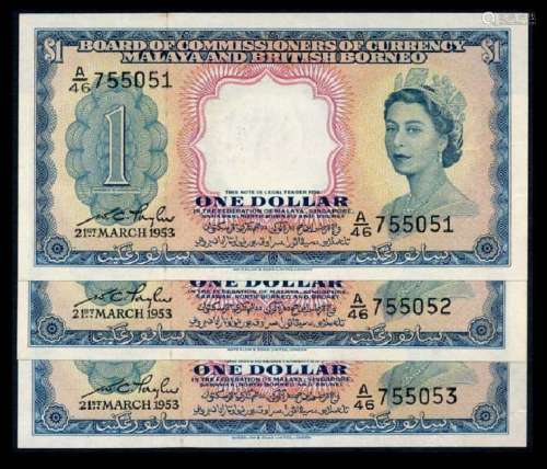Malaya Br Borneo 3x$1 1953 QEII AU-UNC