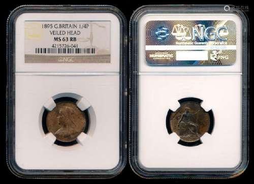 Great Britain QV Farthing 1895 NGC MS63RB