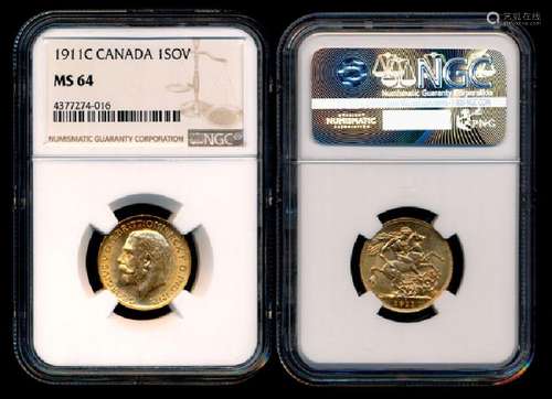 Canada KGV Sovereign 1911C gold NGC MS64