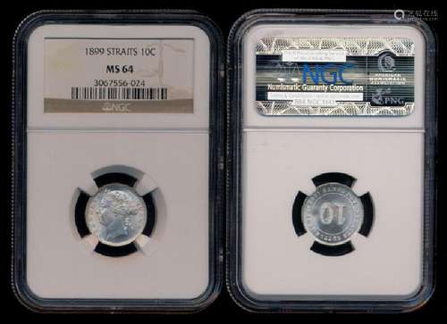 Straits Settlements QV 10c 1899 NGC MS64