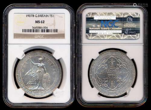 British Trade Dollars 1907B NGC MS62